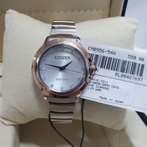 Citizen Ladies Eco-Drive Ceci Two-Tone Diamond Accent Watch EM0956-54A $550